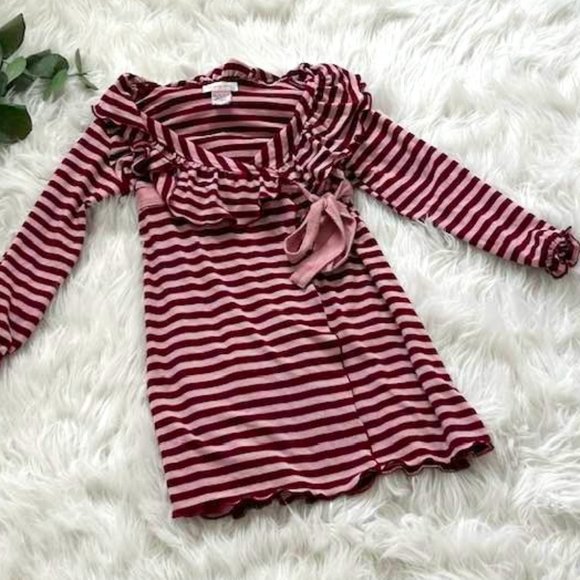 Ses Petites Mains Pink Ruffle Stripe Wrap Dress NWOT - Picture 1 of 1